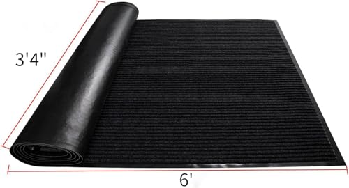 TANYOYO 3' X 6' Commercial Grade Door Floor Mat Brush Step Entrance Mat Vinyl Backed Utility Doormat Heavy Duty Floor Rugs Commercial Outdoor Carpet Indoor Entrance Mat，Black - color: Black, size: 3'4" x 6' (Rectangular)
