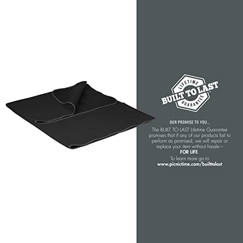 PICNIC TIME Outdoor Picnic Blanket Tote, 59"x51" Foldable Beach & Camping Blanket with Soft Fleece, Water-Resistant Bottom, Adjustable Strap & Zippered Pocket (Black with Black Exterior) - color: Black