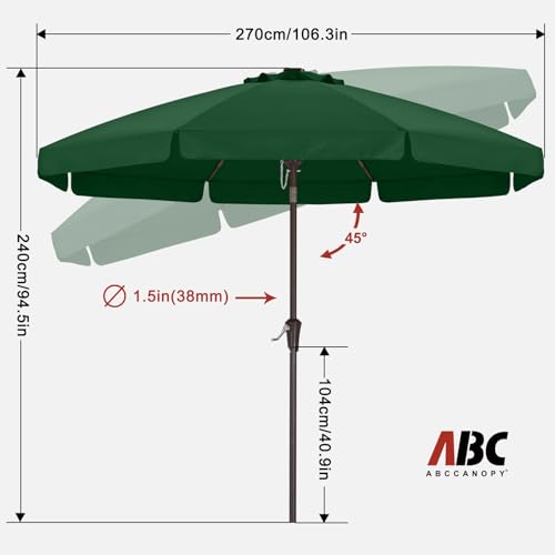 ABCCANOPY 9ft Scalloped Patio Umbrella, Outdoor Table Umbrella with Tilt and Crank, Fiberglass Ribs Deck Umbrella for Patio, Pool, Garden, Picnic (Green) - color: Green, size: 9ft