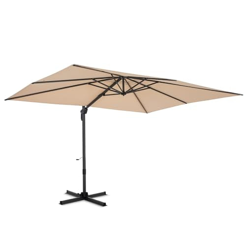 PHI VILLA 9'x 12' Cantilever Patio Umbrella with Crank Handle, 6-Level Tilt & 360° Rotation, Aluminum Square Outdoor Offset Umbrella Windproof & Crashproof for Garden, Deck, Pool (Beige) - color: Beige, size: 9'x12'- No Base