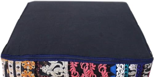 Mam Treasures Indian Bohemian Decorative Pillow Vintage Cushion Cover Patchwork Square Floor Pillow Cover Meditation Cushion Large Floor Pillow Indian Cushion (Black, 18 X 18 X 5 Inch) - color: Black, size: 18" x 18" (Pack of 1)