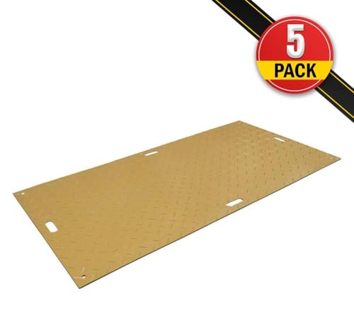 Mytee Products (5 Pack) 3' x 6' Ground Protection Mats with Double Sided Diamond Plated Tread Design - High Density Polyethylene Mat, Easily Supports 60 Ton Loads on Lawns, Dirt, and Any Other Areas - color: Tan, size: 3 x 6 Feet, style: 5 - Pack