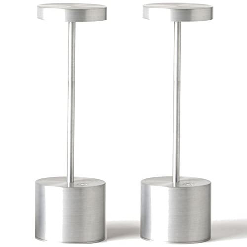 SAKRINGT 2 Pack Outdoor Table Lamp,LED Table Light,Cordless Table Lamp Rechargeable ,5000mAh Battery Powered Dimming Desk Lamp for Restaurant/Patio /Outdoor(Silver) - color: 2Pack Silver