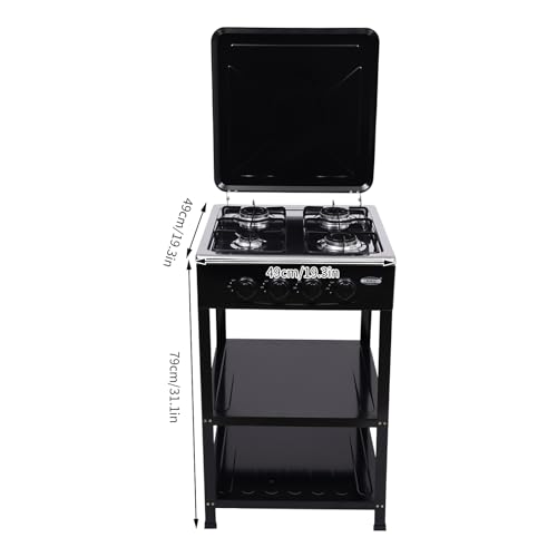 4 Burners Gas Stove with Wind Shield Portable NG/LPG Stove with 2 Storage Shelves for RV Apartment Outdoor Cooking - style: 4 Burner-Black