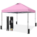 CROWN SHADES 10x10 Pop Up Canopy Tent - Patented Center Lock One Push Instant Outdoor Canopy Beach Tent with STO-N-Go Bag 8 Stakes & 4 Sand Bags，Pink - style: Pink