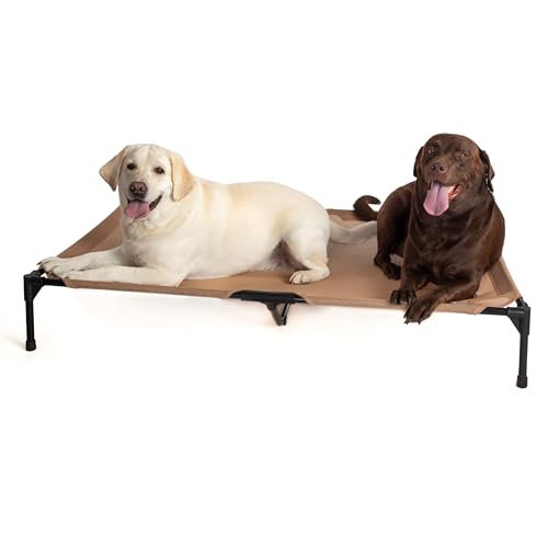K&H Outdoor Elevated Dog Bed - Cooling Raised Dog Bed for Extra-Large & Giant Pets, Breathable Mesh Hammock Design, Indoor/Outdoor Washable Cover, Portable Metal Frame, Tan, Jumbo 56x38in - color: Tan Mesh, size: Jumbo 56"l X 38"w