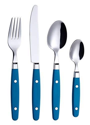 ANNOVA Silverware Set, Retro/Rivet Colorful Stainless Steel Tableware Kitchen Flatware Set Utensils, Includes Dinner Knives, Forks, Spoons & Dessert Spoons (Blue, 24 Pieces) - color: Sapphire Blue, size: 24 Pieces