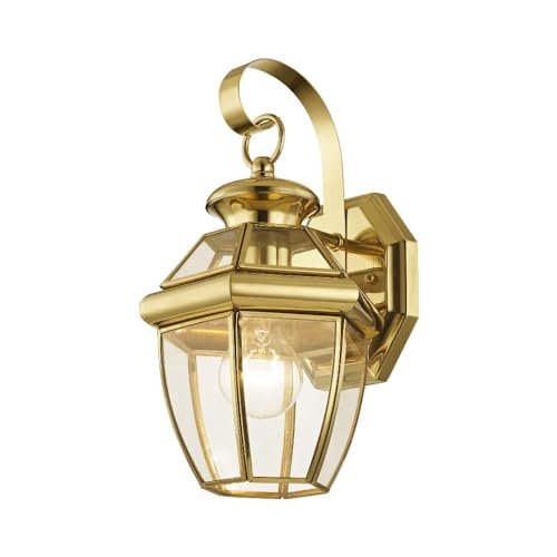 Livex Lighting 2051-01 Monterey 1 Light Outdoor Antique Brass Finish Solid Brass Wall Lantern with Clear Beveled Glass - color: Antique Brass