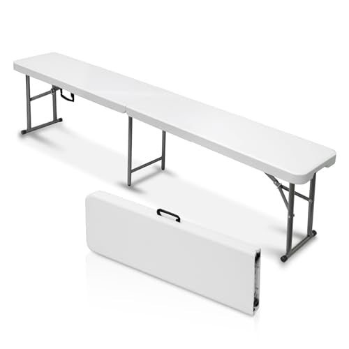AJP Distributors 6 Foot Portable Plastic Folding Bench 6FT 72" Half Foldable Heavy Duty Seat w/Carry Handle - Indoor Outdoor Backyard Camping Picnic BBQ Party Wedding Dining Office Event Meeting White - color: White, size: 6 Foot - 1 QTY