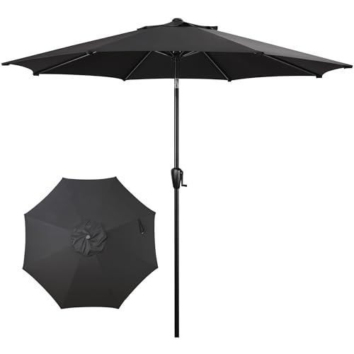 Sun-Ray 9' Round Patio Umbrella with Push-Button Tilt and Hand Crank Lift System, Market Umbrella for Porch, Deck, and Patio - color: Black