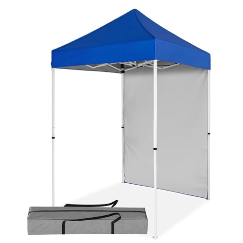 5x5 Pop Up Canopy Tent with One Sidewall, Instant Portable Beach Canopy, Outdoor Tent with Carry Bag for Camping, Sports, Tailgating, Events, Blue - color: Blue, size: With One Wall