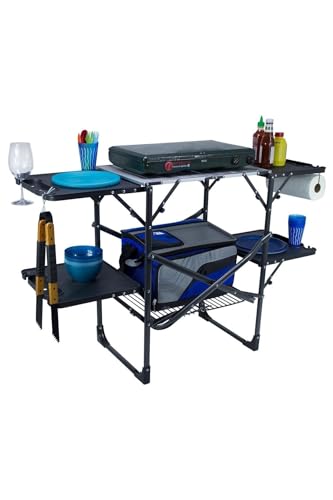 GCI OUTDOOR Slim-Fold Cook Station | Portable Folding Kitchen Table with a Heat Resistant Tabletop, 4 Side Tables & Storage Rack, Perfect for Picnics & Camping Trips - style: Slim Fold Cook Station