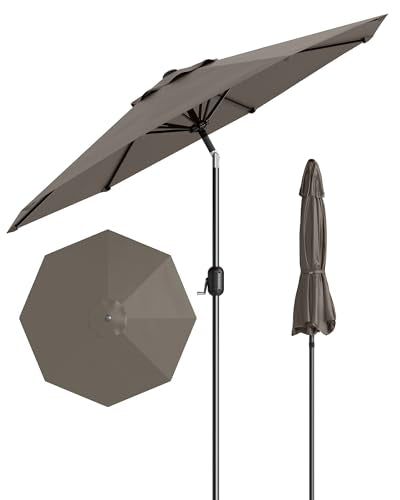 GarveeLife Outdoor Patio Umbrella, Table Market Umbrella with Push Button Tilt and Crank, 8 Sturdy Ribs UV Protection Waterproof for Garden, Deck, Backyard, Pool - color: Taupe, size: 9ft