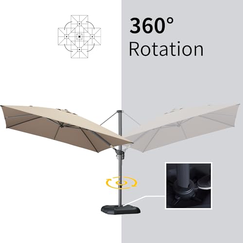 PURPLE LEAF 10' X 13' Patio Umbrella Outdoor Cantilever Rectangle Umbrella Aluminum Offset Umbrella with 360-degree Rotation for Garden Deck Pool Patio Taupe - color: Taupe, size: 10' X 13', style: Standard