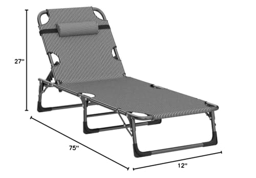 ABORON 4-in-1 Lounge Chair, Padded Cushion, Heavy-Duty 440LB 3-Fold Adjustable Recliner Chaise Chair, No Assembly for Patio, Poolside, Camping, Tanning (1, Quartz Adriatic) - color: Quartz Adriatic