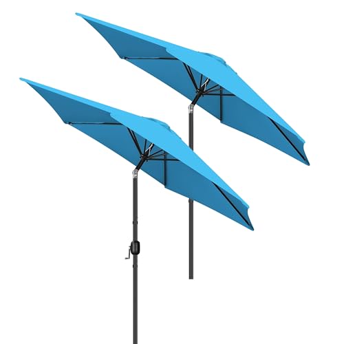 Yaheetech 2 Pack 9FT Outdoor Patio Umbrella Outdoor Table Umbrella w/Push Button Tilt & Crank, Yard Sun Shade UV Protection Waterproof for Pool, Market, Terrace, Beach, Outdoor Restaurant, Sky Blue - color: Sky Blue, size: 9FT