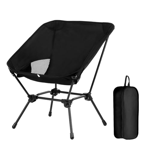 Ultralight Folding Camping Chair, 2-in-1 Height Adjustable, Square Frame for Stability, Quick Setup for Hiking Beach Fishing Motorcycle Travel - color: Black - Low Back