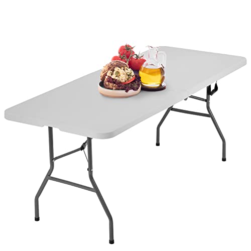 BestOffice Outdoor 6 FT Folding Camping Table Plastic Table Portable Square Height Dining Table Perfect for Picnics, Parties, Party and Camping, White - color: White, size: 6 FT