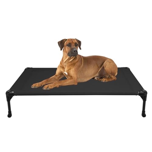 Veehoo Outdoor Elevated Dog Bed Large Sized Dogs, Large Cooling Raised Dog Cots Beds Training Platform Off Ground Hammock with Breathable Mesh, No-Slip Feet, 42"x30", Black - color: Black, size: 42.0"l X 30.0"w X 7.0"th