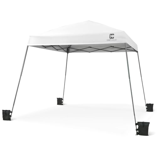 Fencer Wire 8x8ft Top Slant-Leg Pop Up Canopy Tent, Heavy-Duty Commercial Grade with 10x10 Base, Patented One-Push Central Locking, Portable & Instant Folding Shelter with Carry Bag, White - color: White, style: 8x8