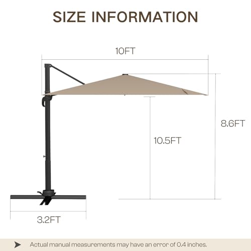 Kingdura 10' X 10' Cantilever Patio Umbrella, Large Square Aluminum Outdoor Offset Umbrella with 360-degree Rotation, 4 Position Tilt, UV Protection for Pool Deck Garden Patio (Beige) - color: Beige, size: 10x10 FT (No Base)