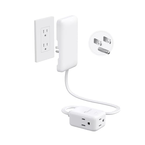 NUTICT 1.5FT Short Flat Extension Cord with 3 Outlets, Flat Wall Plug & Ultra-Thin Outlet Cover, ETL Listed, 13A/1625W, 900J Surge Protection, White Outlet Extender Plug Behind TV, Couch, Furniture - color: White, size: 1.5ft(3 Prong Plug), style: for Sta
