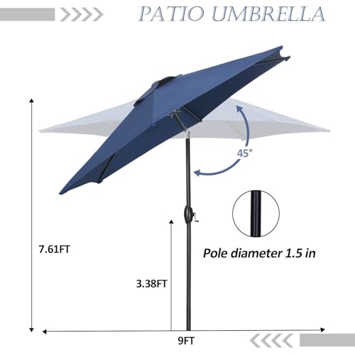 HYD-Parts 9FT Patio Umbrella Outdoor Table Umbrella,Market Umbrella with Push Button Tilt and Crank for Garden, Lawn, Deck, Backyard & Pool, with a Base (Navy Blue) - color: Navy Blue, size: Umbrella+Base
