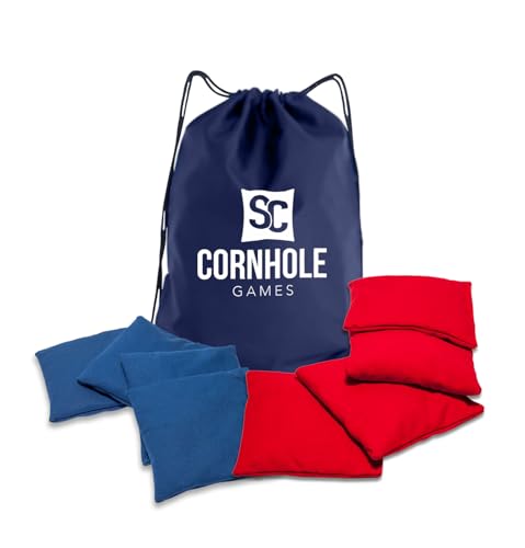 Weather Resistant Cornhole Bags (Set of 8) with Heavy Duty Tote - Professional Regulation 16oz Size & Weight - color: Red/Royal Blue