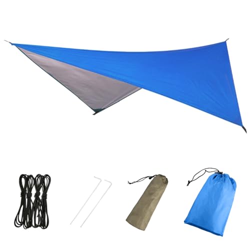 Azarxis Hammock Camping Tarp Rain Fly, Waterproof Tent Shelter Awning Sunshade Cloth Picnic Mat for Outdoor Hiking Beach Backpacking - Included Guy Lines & Stakes - color: #01 Blue, size: 7.55 X 4.59 Ft