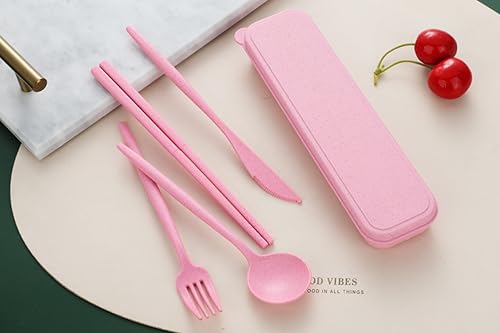 6 Sets Wheat Straw Travel Utensils Set, Reusable Cutlery with Case, Portable Camping Flatware Spoon Fork Knife for Lunch, Picnic & Office