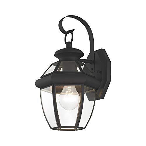 Livex Lighting 2051-04 Monterey 1 Light Outdoor Black Finish Solid Brass Wall Lantern with Clear Beveled Glass - color: Black