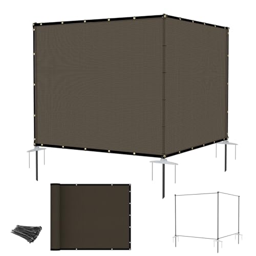 E&K 5'x12' Outdoor Privacy Screen Fence Panel Freestanding Backyard Patio Privacy Pool Fencing Temporary Garden Dog Fence with Iron Poles and Rails (Brown) - color: Brown, size: 0 5'x12'