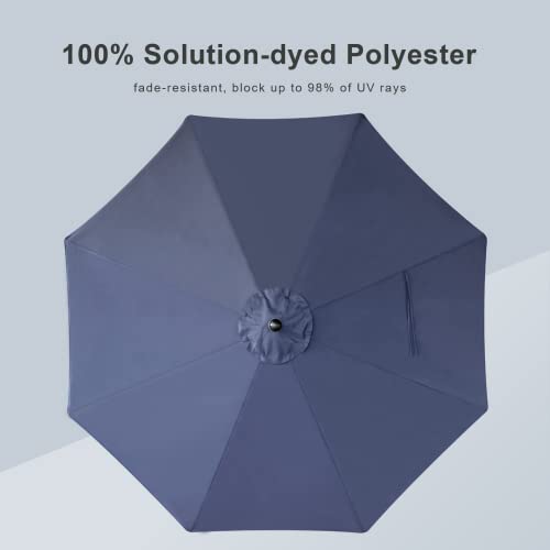 Tempera 9ft Auto Tilt Patio Umbrellas with Fringe, Outdoor Market Umbrellas with Fade Resistant Canopy, 8 Sturdy Rids, Luxurious Vintage Umbrellas for Lawn, Pool, Deck, Balcony - color: Navy, size: 9 FT