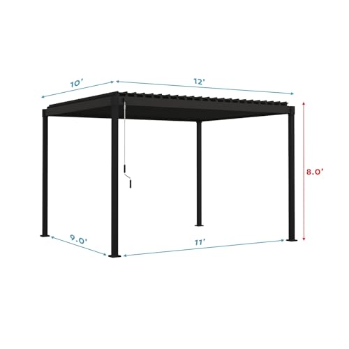 MIRADOR 80S 10'x12' Louvered Pergola with 10FT Shade Screen for Outdoor Deck Lawn Garden Backyard Patio Porch，Charcoal