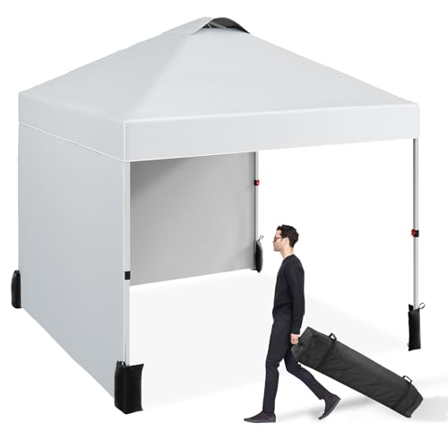 10 x 10 Pop Up Canopy, All Season Instant Canopy with 2 Sidewalls and Vented Roof, Portable Party Tent with Wheeled Carry Bag and Sandbag for Camping, Picnic, Party, White - color: White, size: 2 Side Walls