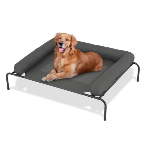 MoNiBloom Outdoor Elevated Dog Bed w/Removable Bolster, Portable Raised Outdoor Dog Bed with Stable Anti-Slip Feet & Breathable Mesh, 48 Inches Length, Dark Gray - color: Dark Gray, size: 48"L
