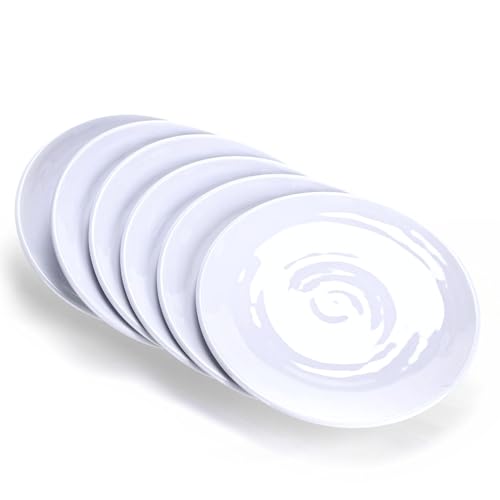 11-Inch Melamine Plates (Set of 6) - Unbreakable and Reusable Plastic Dinnerware with Ceramic Feel, Stackable and Dishwasher-Safe - Versatile for All Meals (White) - color: White