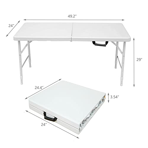 Portable Plastic Folding Table 4ft/6ft/8ft Heavy Duty White Black Picnic Dining Table Fold-in-Half for Camp Party Kitchen Indoor Outdoor (White, 4FT) - color: White, size: 4FT, style: Flat Desktop