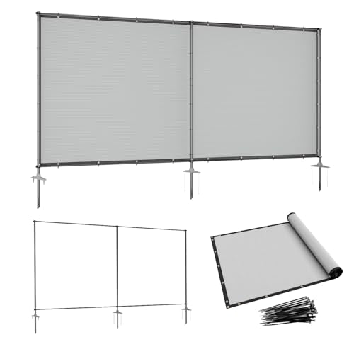5' x 12' Gray Outdoor Privacy Screen Freestanding 240 GSM Privacy Fence Panels for Outside, Pool Fences with Poles, Backyard Temporary Fencing, Privacy Wall Ground Pole Fence - color: Gray, size: 0 5' x 12'
