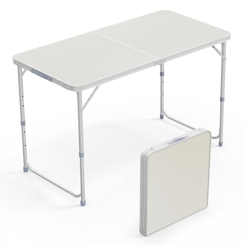 VINGLI 4FT White Folding Table with Carrying Handle Height Adjustable Lightweight Fold Up Portable for Indoor Outdoor Picnic,Camping,Hiking,Fishing,BBQ … - color: White, size: 4ft