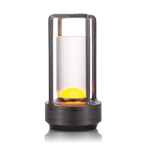 Portable Metal Table Lamp for Indoor/Outdoor ,Rechargeable Cordless LED Lamp, 3-Colour Infinitely Dimming Battery Powered Small Desk Lamp, Restaurant/Bedroom/Bar/Coffee Shop/Camping Light (Grey) - color: Gray