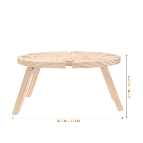 Beaupretty Portable Wooden Picnic Table with Wine Holder for Outdoor Camping and Parties, Foldable Round Wood Snack Table for Patio, Lawn, and Garden Use