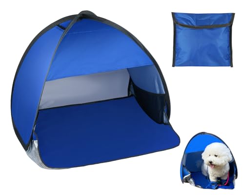 Mini Tent for Pets Small Dog Tent for Beach Portable Pop Up Sun Shade Shelter with Phone Compartment for Puppy and Large Cats Small Animals Sun Canopy for Camping and Outdoor - style: blue
