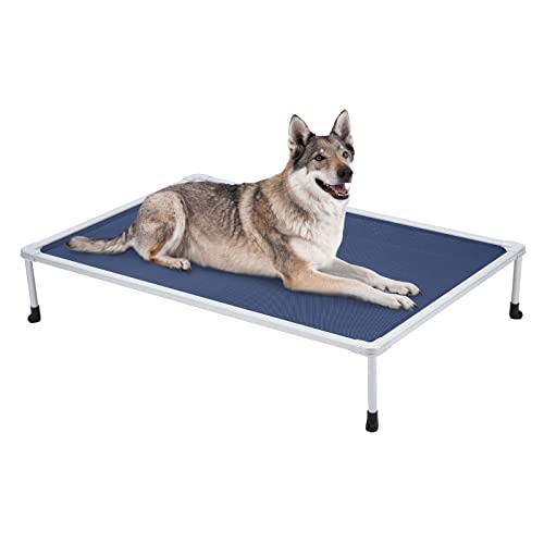 Veehoo Chewproof Elevated Dog Bed - Cooling Raised Pet Cot, Breathable Mesh, Washable & Non-Slip for Large Dogs, Indoor/Outdoor, Blue Mat and Silver Metal Frame, 49x33inches (Model CWC2203B03) - color: Blue, size: 49.0"L x 33.0"W x 9.0"Th