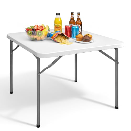 ZENY 3 Foot Portable Folding Table Camping Picnic Table Indoor Outdoor Dining Party Picnic Plastic Table - color: White, size: 33'' × 33''