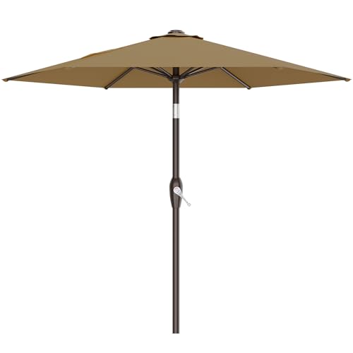 AreShark 7.5FT Patio Umbrella Table Market Umbrella with 6 Sturdy Ribs, Button Tilt/Crank, Heavy-Duty Outdoor Umbrellas for Pool, Deck, Garden and Backyard, Khaki - color: Khaki, size: 7.5FT