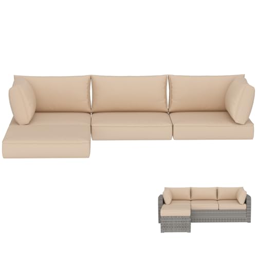 HOMREST Outdoor Replacement Cushions for Patio Furniture,Water-Repellent Sofa Cushion for 4-Seat Rattan Wicker Sectional Patio Conversation Sets,9-Piece Cushions Set for Outdoor Couch,Khaki - color: Khaki, size: 4 Seat