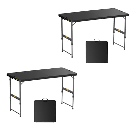 FanttikOutdoor Folding Table 4 Foot, Effortless Quick Adjustable Height Foldable Small Card Table, Fixing Lock, Stable for Party Dining Events Picnic Indoor Outdoor Camping, 2-Pack, Zeta X4 Pro Black - color: Black