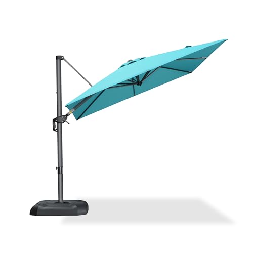 PURPLE LEAF 8 Feet Patio Umbrella Outdoor Cantilever Square Umbrella Aluminum Offset Umbrella with 360-degree Rotation for Garden Deck Pool Patio, Turquoise Blue - color: Turquoise Blue, size: 8' X 8', style: Standard
