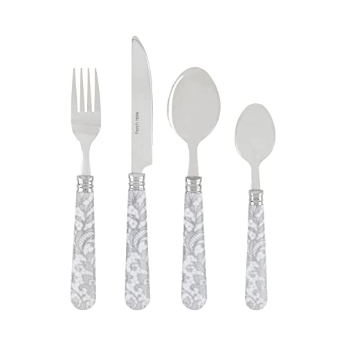 French Home Bistro 16-Piece Stainless Steel Flatware Set — Dinner Cutlery Set — Silverware Set Dishwasher Safe — Spoon & Fork And Knife Set — Modern Silverware Set For 4 (Light Gray & White) - color: Light Gray and white